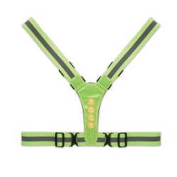 Bretelles de sécurité LED personnalisées pour chantiers ROUNDVISIBLE Matières : PET Couleurs : vert fluo cadeau entreprise pas c