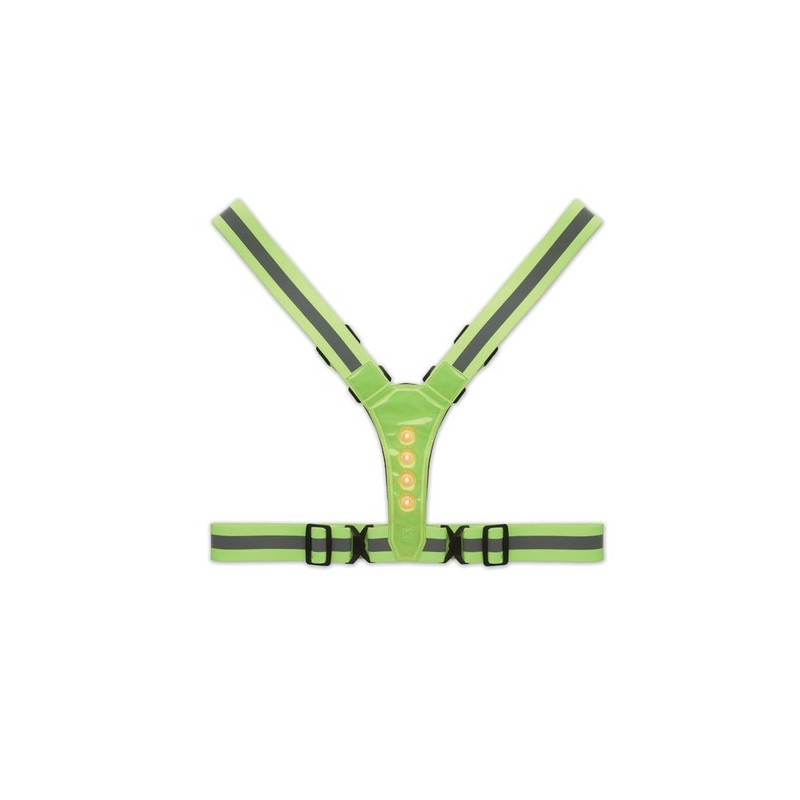 Bretelles de sécurité LED personnalisées pour chantiers ROUNDVISIBLE Matières : PET Couleurs : vert fluo cadeau entreprise pas c