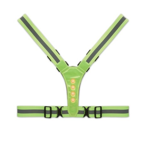 Bretelles de sécurité LED personnalisées pour chantiers ROUNDVISIBLE Matières : PET Couleurs : vert fluo cadeau entreprise pas c