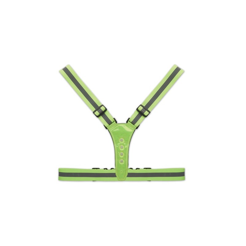 Bretelles de sécurité LED personnalisées pour chantiers ROUNDVISIBLE Matières : PET Couleurs : vert fluo impression haute défini