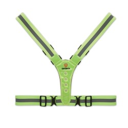 Bretelles de sécurité LED personnalisées pour chantiers ROUNDVISIBLE Matières : PET Couleurs : vert fluo marquage laser ultra pr
