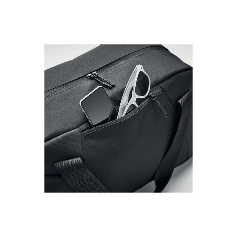 Sac de sport personnalisé résistant en 300D ripstop pas cher | GRENOBLE Matières : PET recyclé Couleurs : noir cadeau entreprise