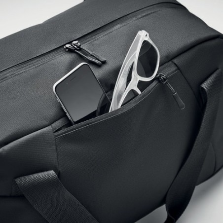 Sac de sport personnalisé résistant en 300D ripstop pas cher | GRENOBLE Matières : PET recyclé Couleurs : noir cadeau entreprise