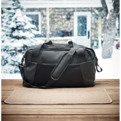 Sac de sport personnalisé résistant en 300D ripstop pas cher | GRENOBLE Matières : PET recyclé Couleurs : noir impression haute 