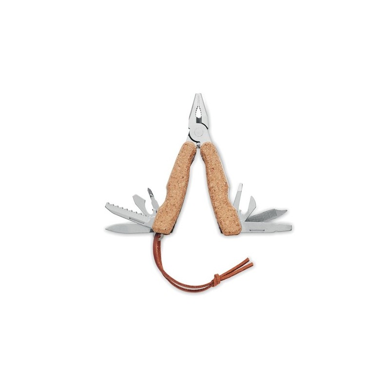Couteau multifonction  pliable personnalisé en liège | PLIERKORK Matières : acier inoxydable Couleurs : beige