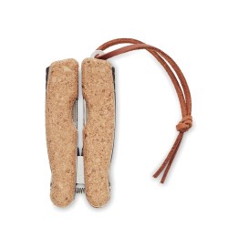 Couteau multifonction  pliable personnalisé en liège | PLIERKORK Matières : acier inoxydable Couleurs : beige cadeau entreprise 