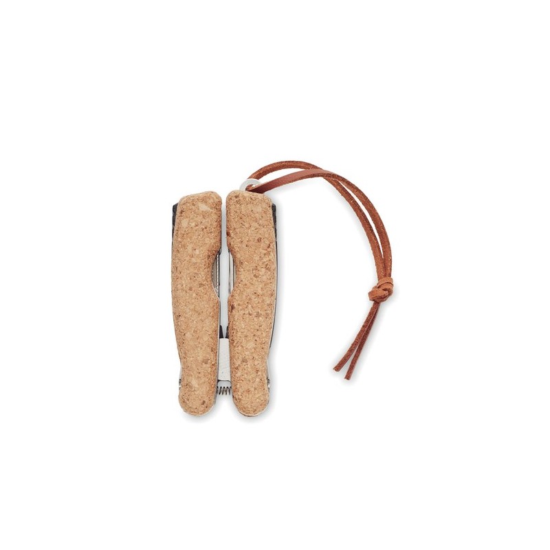 Couteau multifonction  pliable personnalisé en liège | PLIERKORK Matières : acier inoxydable Couleurs : beige cadeau entreprise 