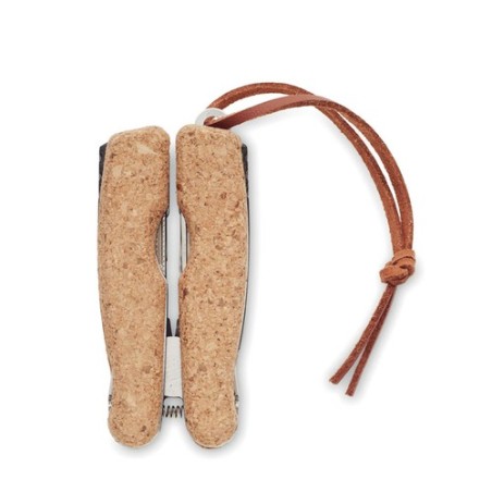 Couteau multifonction  pliable personnalisé en liège | PLIERKORK Matières : acier inoxydable Couleurs : beige cadeau entreprise 