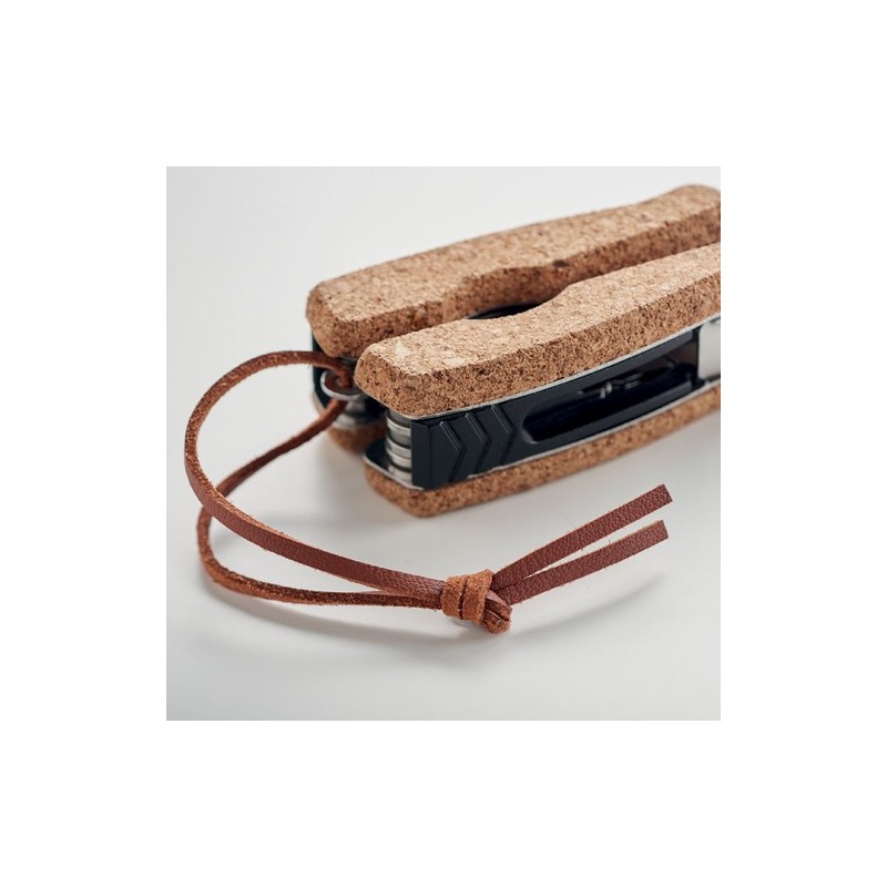 Couteau multifonction  pliable personnalisé en liège | PLIERKORK Matières : acier inoxydable Couleurs : beige marquage laser ult