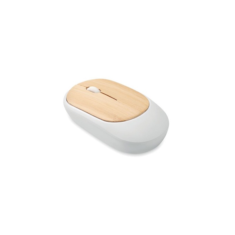 Souris sans fil  en bambou personnalisée CURVY BAM Matières : ABS recyclé Couleurs : blanc