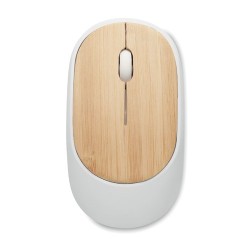 Souris sans fil  en bambou personnalisée CURVY BAM Matières : ABS recyclé Couleurs : blanc cadeau entreprise pas cher