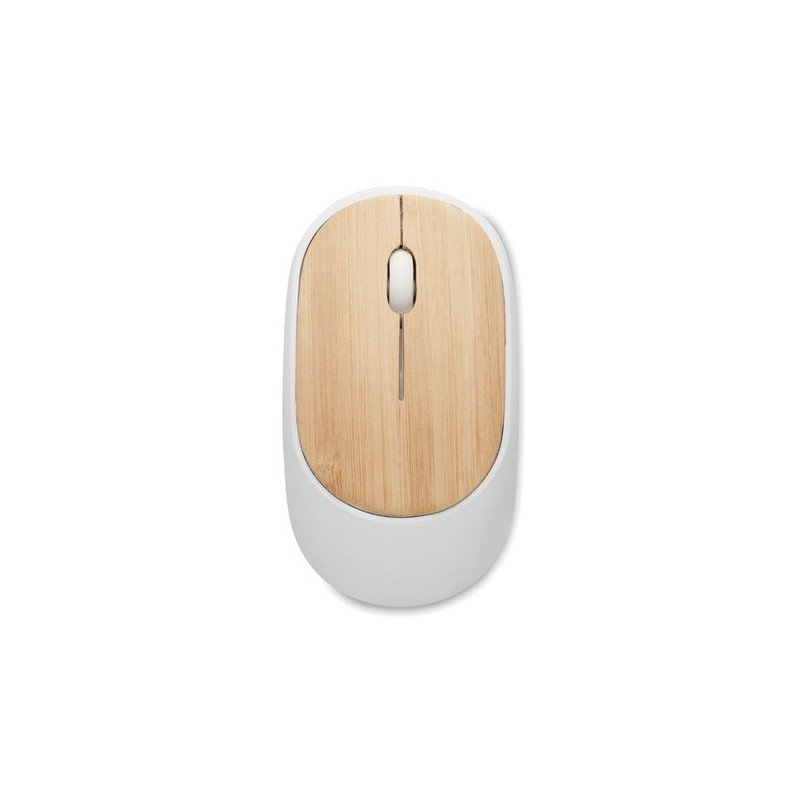 Souris sans fil  en bambou personnalisée CURVY BAM Matières : ABS recyclé Couleurs : blanc cadeau entreprise pas cher