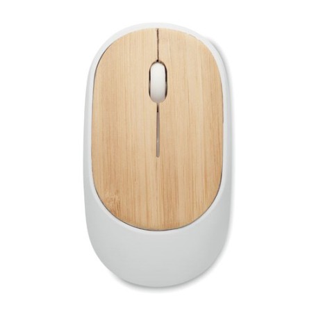 Souris sans fil  en bambou personnalisée CURVY BAM Matières : ABS recyclé Couleurs : blanc cadeau entreprise pas cher