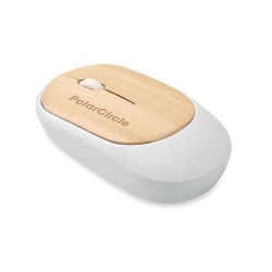 Souris sans fil  en bambou personnalisée CURVY BAM Matières : ABS recyclé Couleurs : blanc goodies publicitaire événementiel