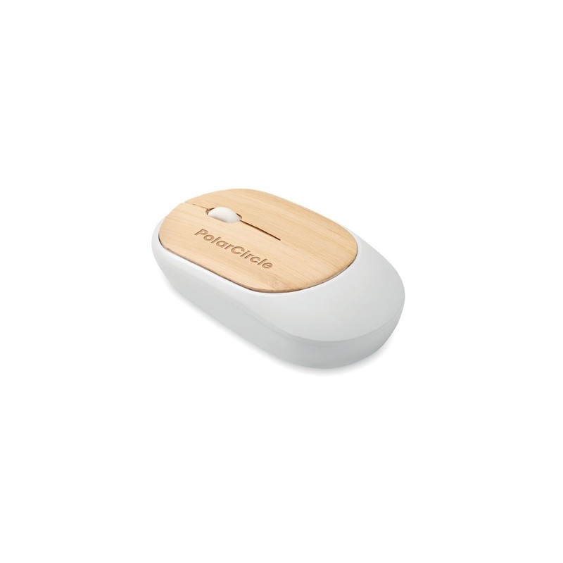 Souris sans fil  en bambou personnalisée CURVY BAM Matières : ABS recyclé Couleurs : blanc goodies publicitaire événementiel
