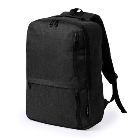 Sac à Dos Éco-responsable Publicitaire Ingria Couleurs : noir Matières : polyester recyclé personnalisable avec votre logo