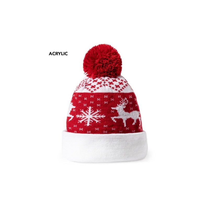Bonnet personnalisé de Noël - Elenix Matières : acrylique Couleurs : rouge personnalisable avec votre logo