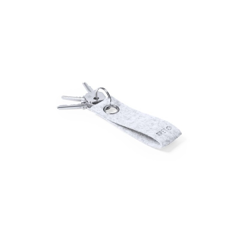 Porte-Clés Éco-responsable Personnalisé Pratique Triax Matières : PET recyclé Couleurs : gris marquage laser ultra précis
