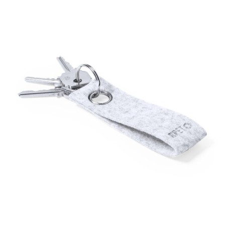 Porte-Clés Éco-responsable Personnalisé Pratique Triax Matières : PET recyclé Couleurs : gris marquage laser ultra précis