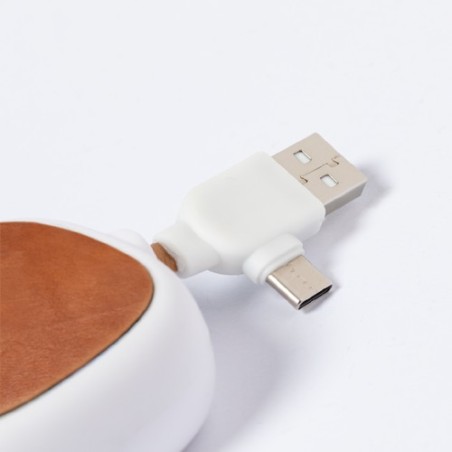 Câble de Charge Éco-responsable High-Tech Personnalisé - Sherat RCS Matières : cuir recyclé Couleurs : marron impression haute d