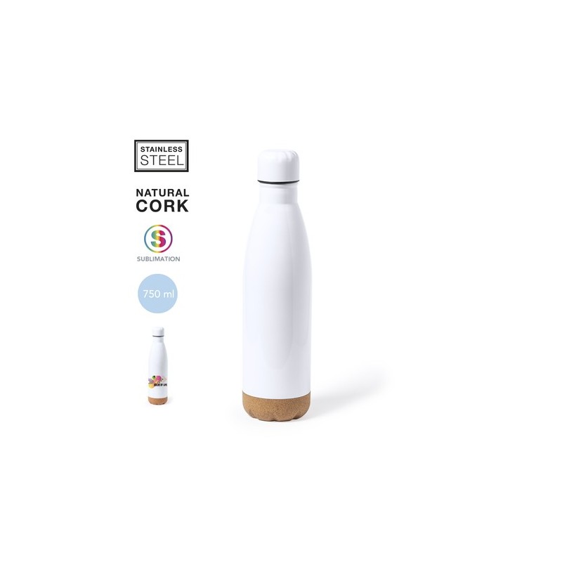 Bidon Personnalisé Publicitaire de Sublimation Pooch - Cadeau Unique Matières : liège Couleurs : blanc personnalisable avec votr