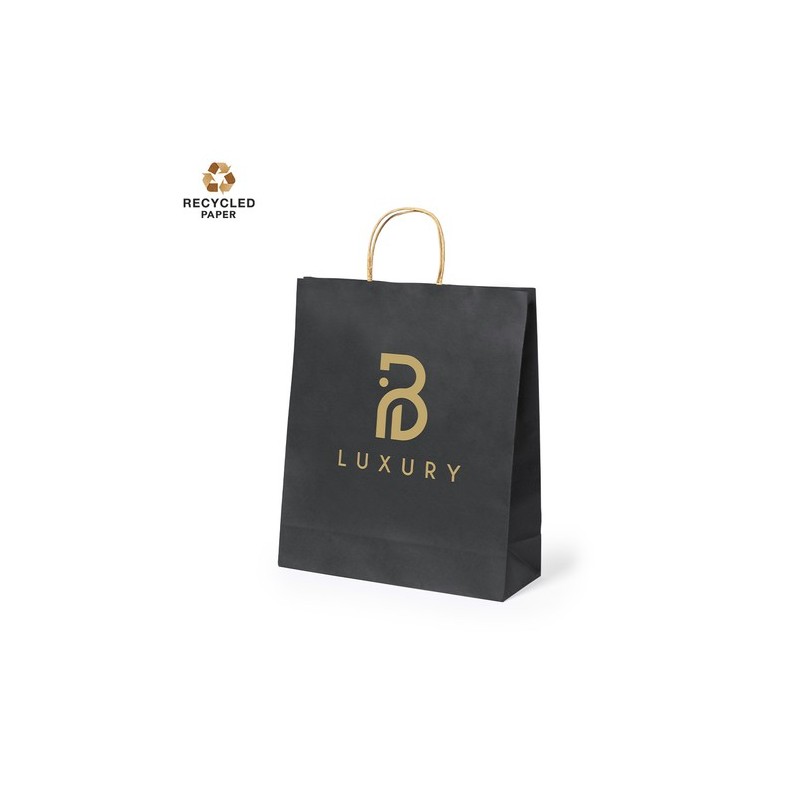 Sac en Papier Recyclé Personnalisé Durable et Chic Mepus Matières : papier recyclé Couleurs : noir personnalisable avec votre lo