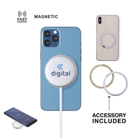 Chargeur Magnétique Sans Fil Personnalisé 10W - Makensy Matières : aluminium Couleurs : argenté personnalisable avec votre logo