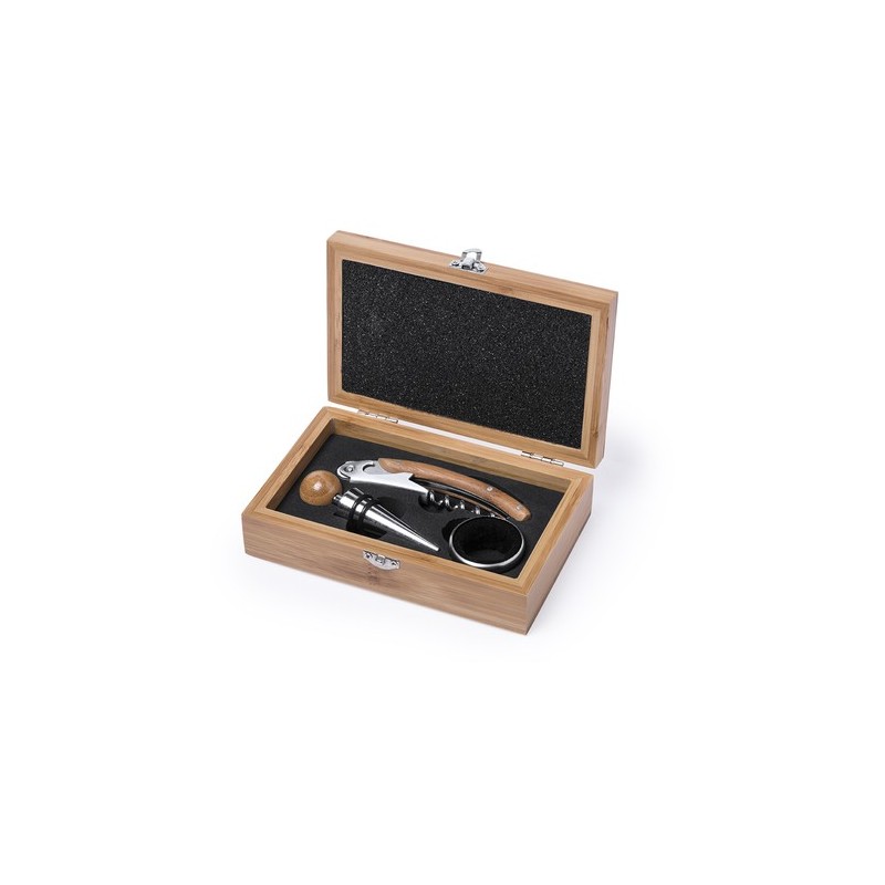 Coffret à Vin Personnalisé avec Accessoires Éco-responsables Set Vin Nitol Matières : bambou