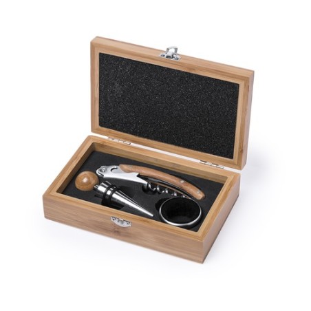 Coffret à Vin Personnalisé avec Accessoires Éco-responsables Set Vin Nitol Matières : bambou