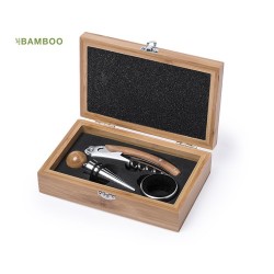 Coffret à Vin Personnalisé avec Accessoires Éco-responsables Set Vin Nitol Matières : bambou cadeau entreprise pas cher