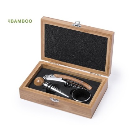Coffret à Vin Personnalisé avec Accessoires Éco-responsables Set Vin Nitol Matières : bambou cadeau entreprise pas cher