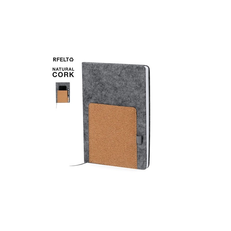 Bloc-notes personnalisé pas cher Wilko Matières : liège Couleurs : gris personnalisable avec votre logo