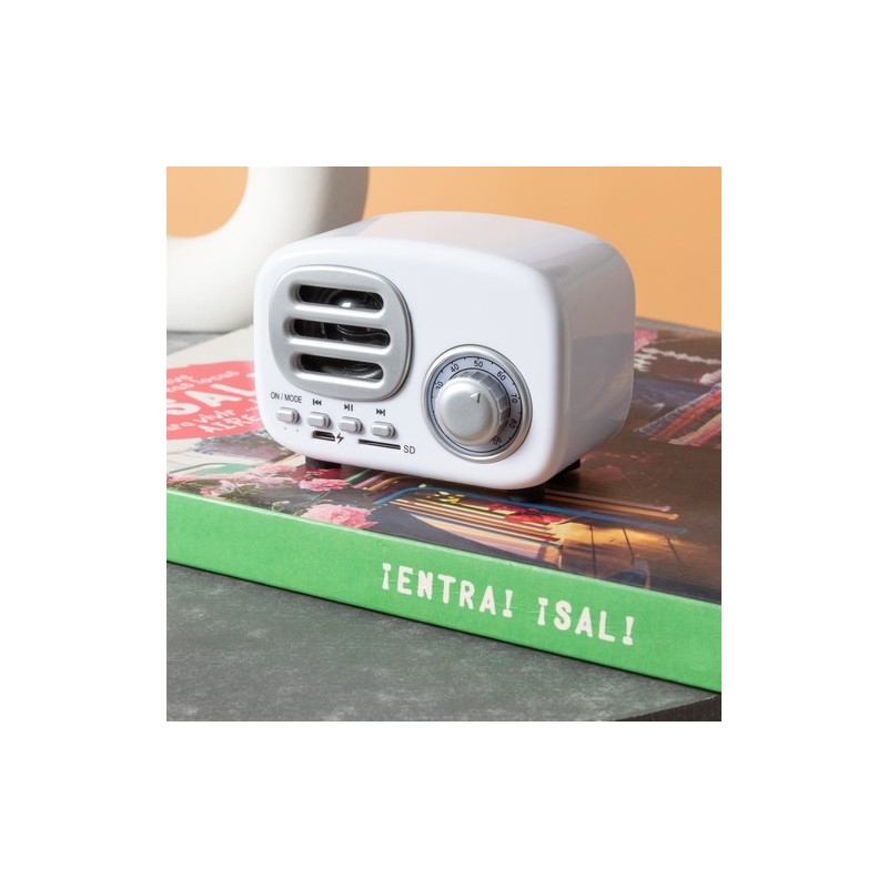 Haut-Parleur Bluetooth Vintage Personnalisé Économique - Florens Couleurs : blanc marquage laser ultra précis
