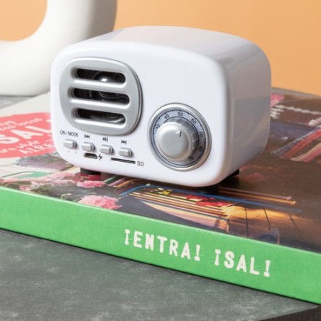 Haut-Parleur Bluetooth Vintage Personnalisé Économique - Florens Couleurs : blanc marquage laser ultra précis