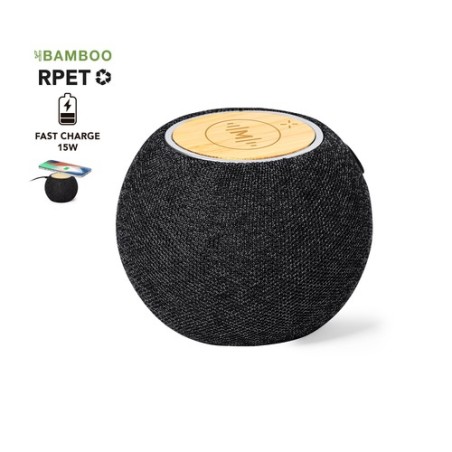 Haut-Parleurs Chargeur Éco-responsable et Innovant Cedric Matières : bambou Couleurs : noir personnalisable avec votre logo