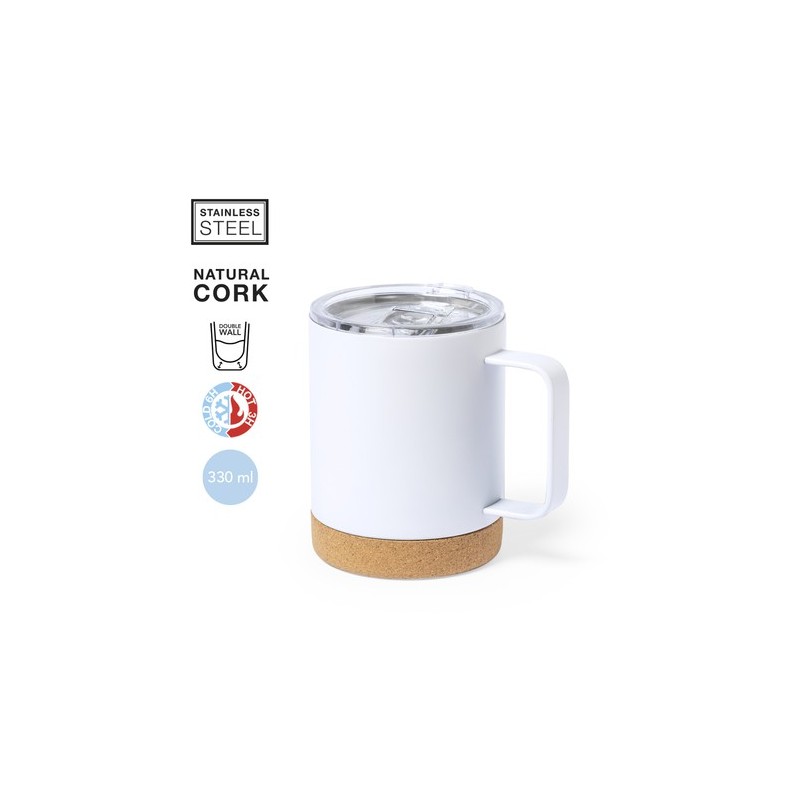 Tasse Thermique Isotherme Pratique Personnalisée pas cher Loret Matières : liège Couleurs : noir marquage laser ultra précis