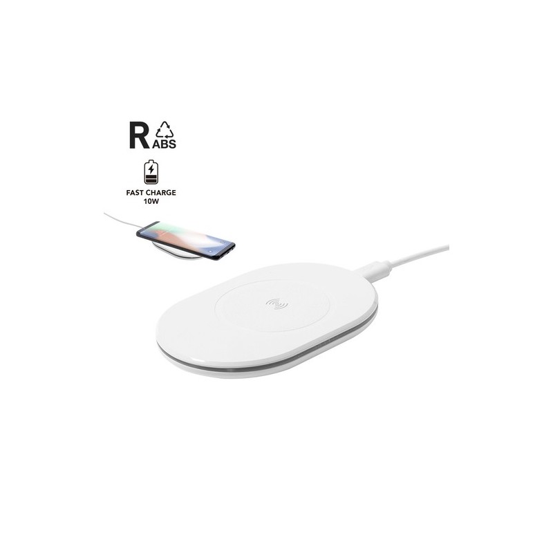 Chargeur Éco-responsable Personnalisé 10W Zosmal RCS Matières : ABS recyclé Couleurs : blanc personnalisable avec votre logo