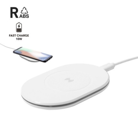 Chargeur Éco-responsable Personnalisé 10W Zosmal RCS Matières : ABS recyclé Couleurs : blanc personnalisable avec votre logo