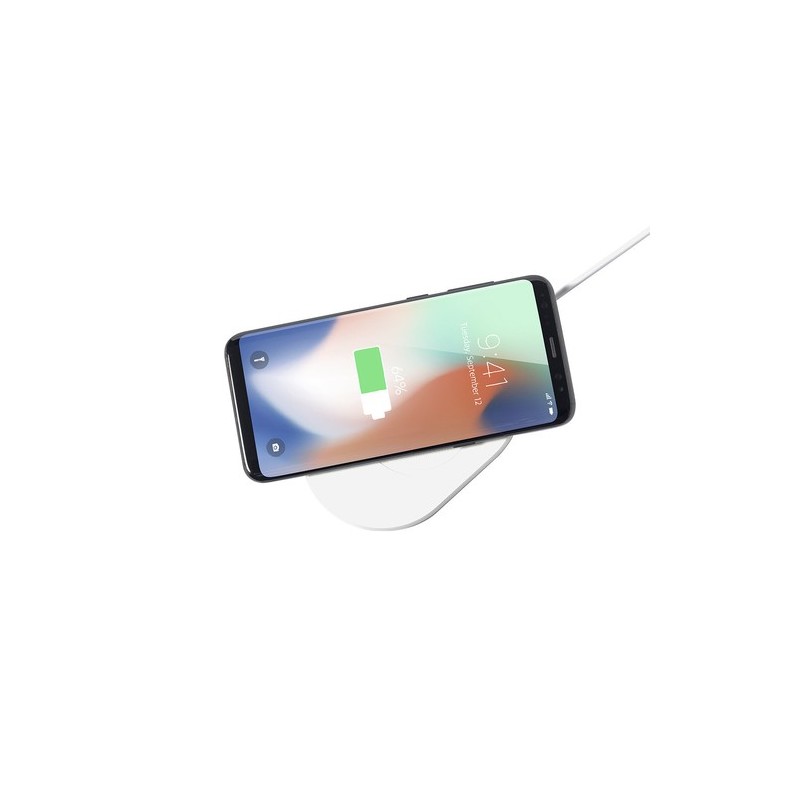 Chargeur Éco-responsable Personnalisé 10W Zosmal RCS Matières : ABS recyclé Couleurs : blanc marquage laser ultra précis