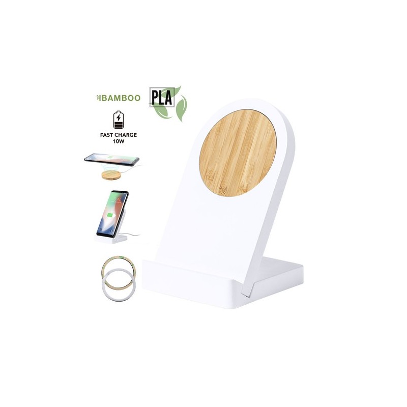 Chargeur Support Éco-responsable Innovant Personnalisé Noopy pas cher Matières : bambou Couleurs : blanc personnalisable avec vo