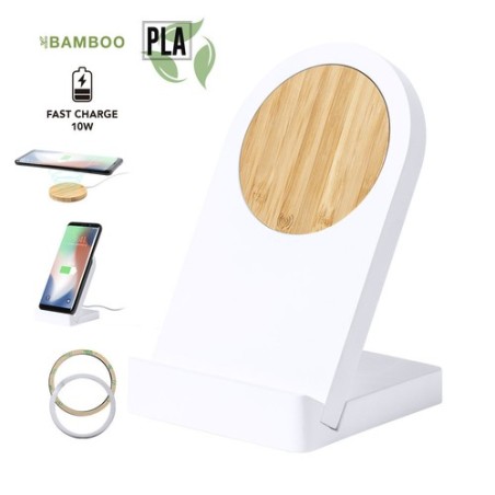 Chargeur Support Éco-responsable Innovant Personnalisé Noopy pas cher Matières : bambou Couleurs : blanc personnalisable avec vo