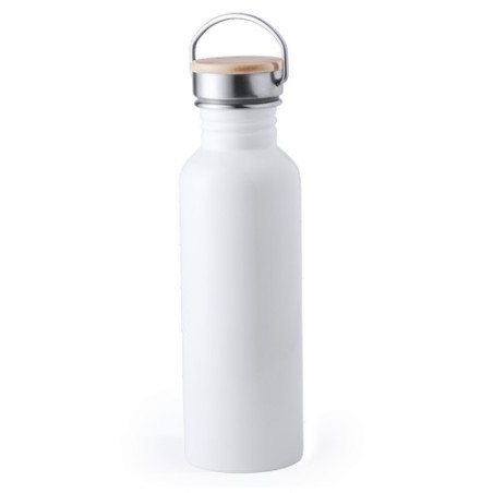Gourde Personnalisable Éco-responsable Tulman - Bidon Matières : bambou Couleurs : blanc marquage laser ultra précis