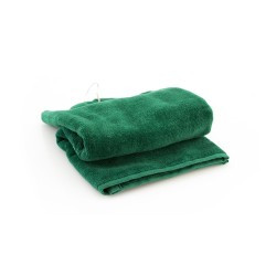 Serviette de golf personnalisée et unique pour entreprise Tarkyl Matières : coton Couleurs : noir impression logo haute qualité