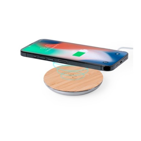 Chargeur Éco-responsable et Haute Technologie Personnalisé pas cher Sutmy Matières : bambou Couleurs : argenté cadeau entreprise