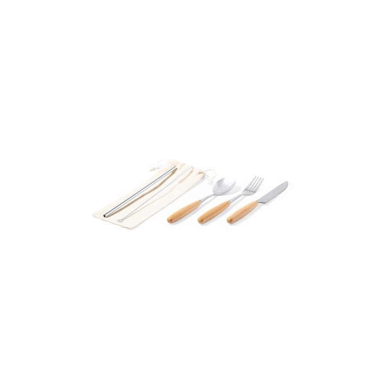 Ménagère Éco-responsable Personnalisée pas cher - Couverts Set Basuky Matières : bois personnalisable avec votre logo
