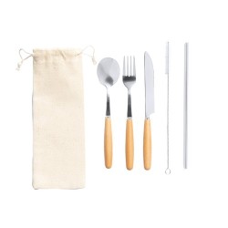 Ménagère Éco-responsable Personnalisée pas cher - Couverts Set Basuky Matières : bois cadeau entreprise pas cher