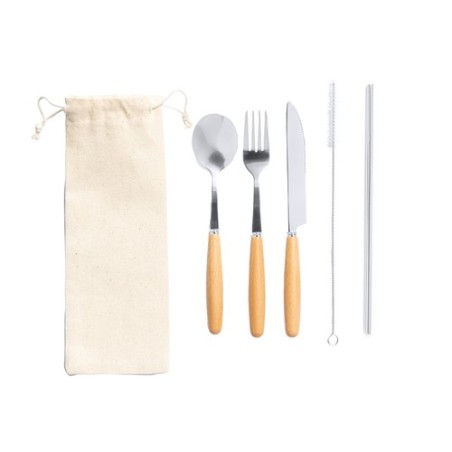 Ménagère Éco-responsable Personnalisée pas cher - Couverts Set Basuky Matières : bois cadeau entreprise pas cher
