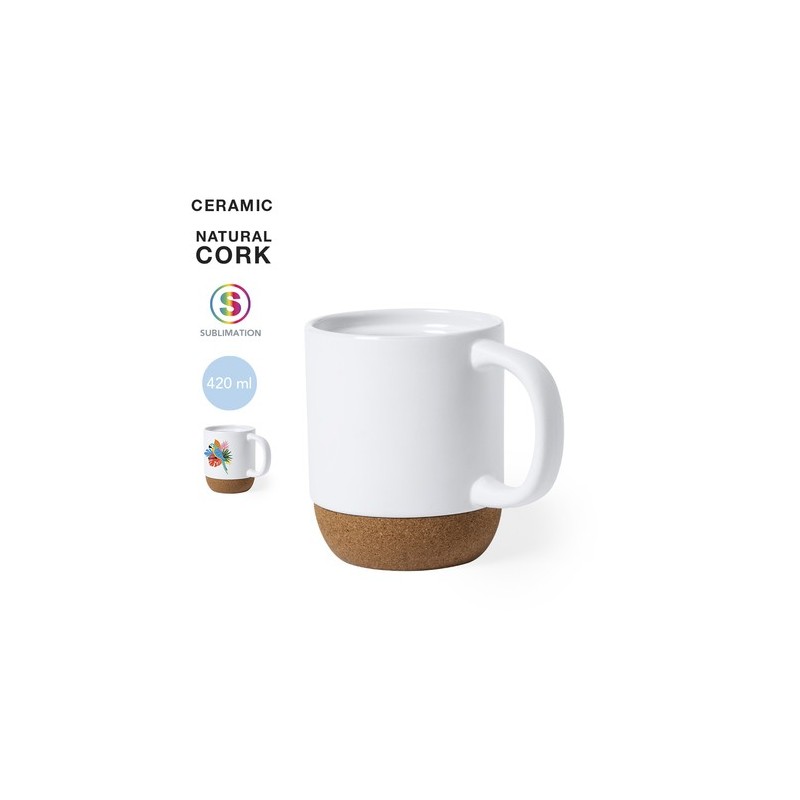 Tasse Éco-responsable Personnalisée de Sublimation Roset Matières : liège Couleurs : blanc personnalisable avec votre logo