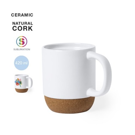 Tasse Éco-responsable Personnalisée de Sublimation Roset Matières : liège Couleurs : blanc personnalisable avec votre logo