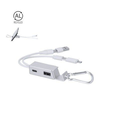 Chargeur USB personnalisé pas cher Leony Matières : aluminium recyclé  Couleurs : argenté personnalisable avec votre logo